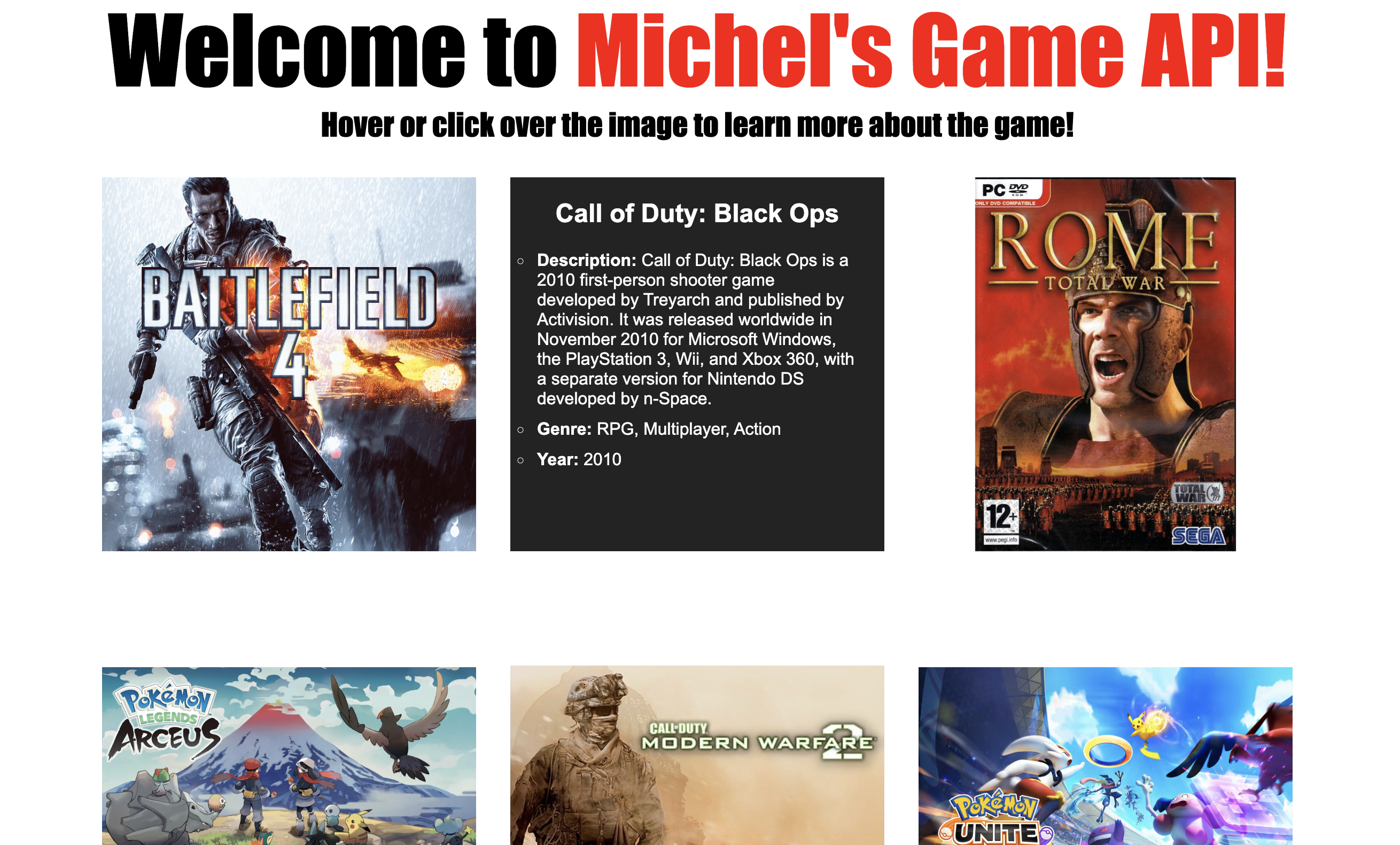 React Front end for Michel's Game API