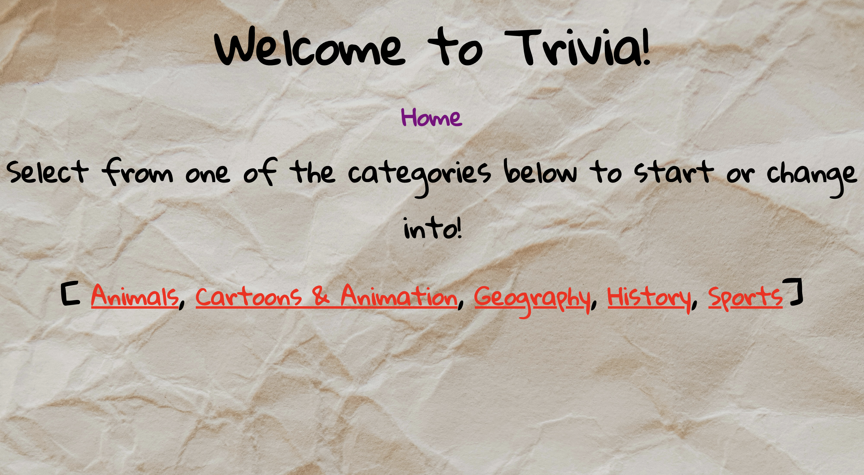 Trivia homepage